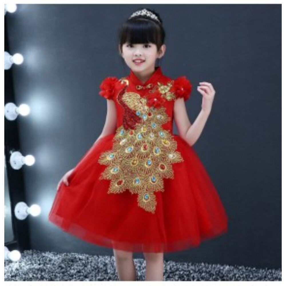 Girls Red Chinese Lunar New Year Phoenix girls dress sz 6X heritage pageant